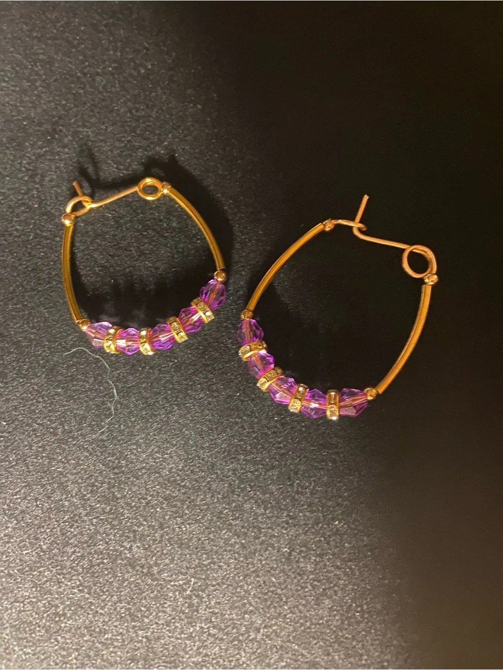 Gold Hoop Earrings with Purple Crystal Beads